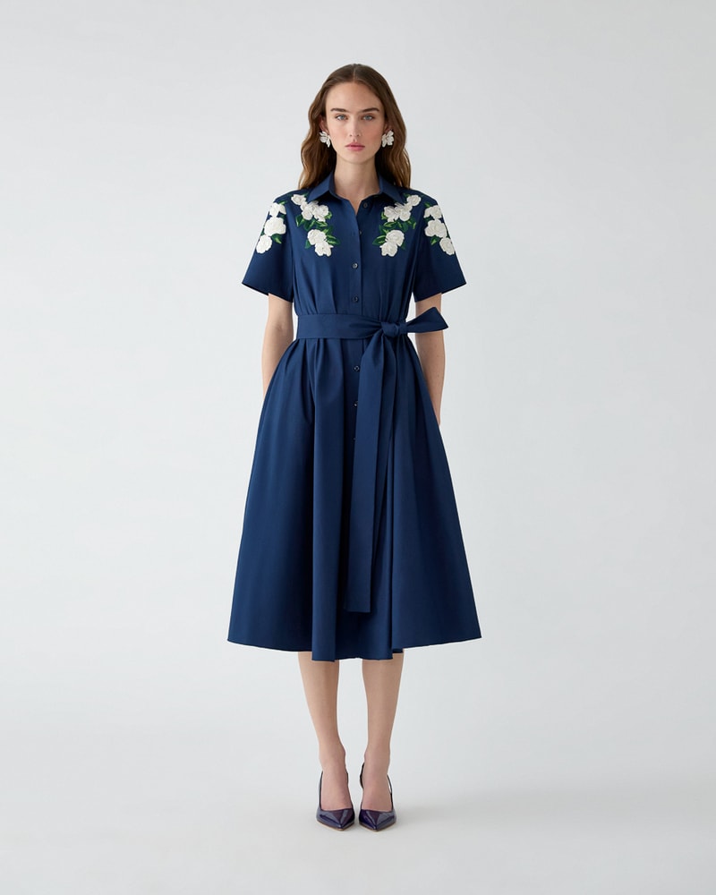 Floral-Embroidered Shirt Dress
