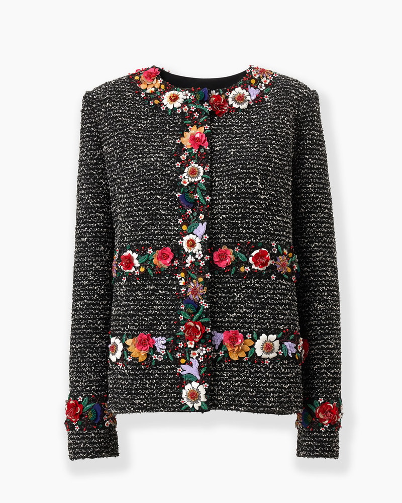 Floral-Embroidered Tweed Jacket