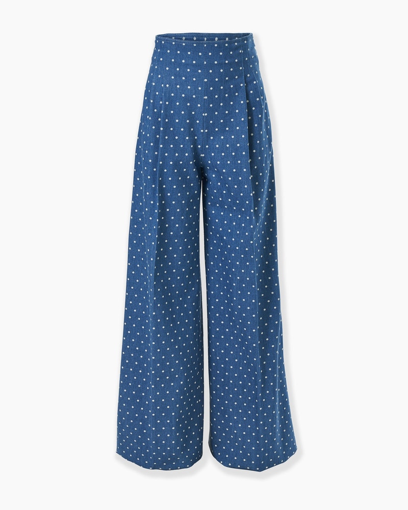 Polka Dot Denim Wide-Leg Marisol Pants