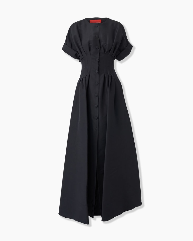 Rolled Sleeves Button-Front Gown