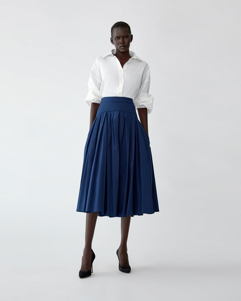 Drop Waist Pleated Midi Skirt