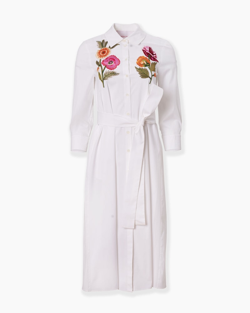 Embroidered Shirt Dress with Belt