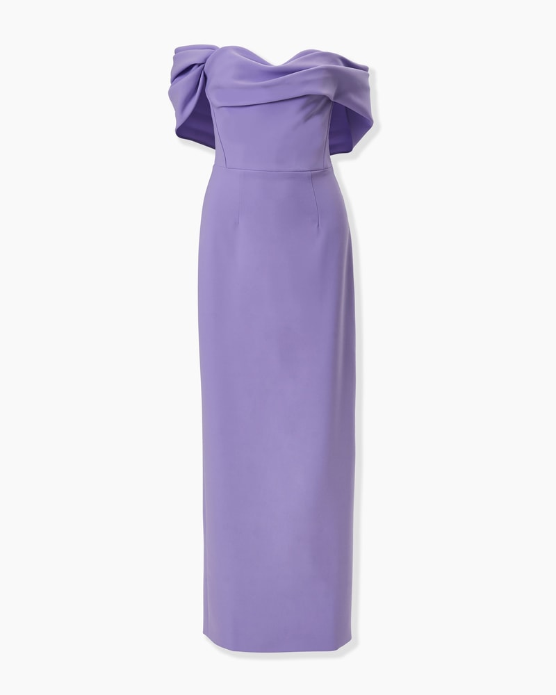 Draped Off-Shoulder Column Gown
