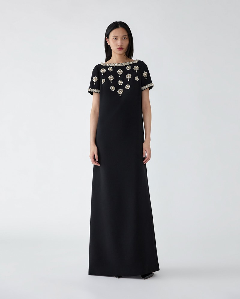 Medallion-Embroidered Gown with Bows