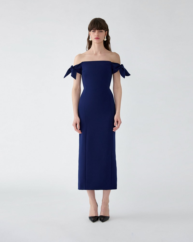 Off-Shoulder Midi Dress With Ties