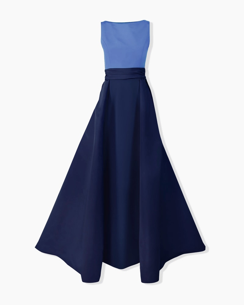 Color-Blocked Column Gown with Overskirt