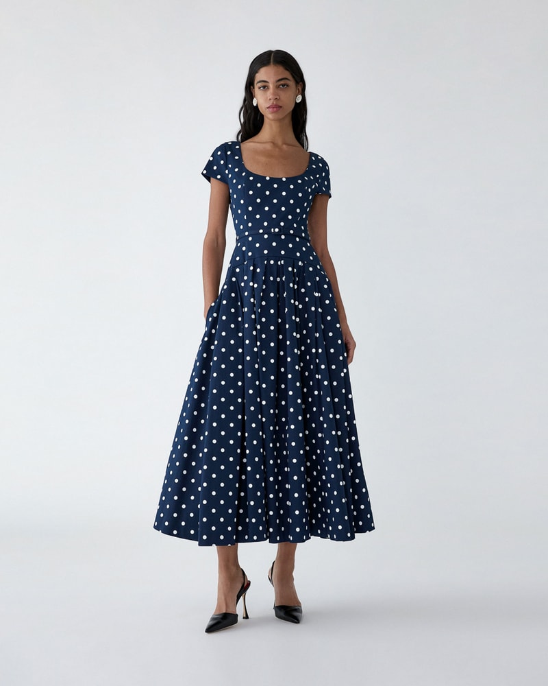 Polka Dot Scoop-Neck Midi Dress