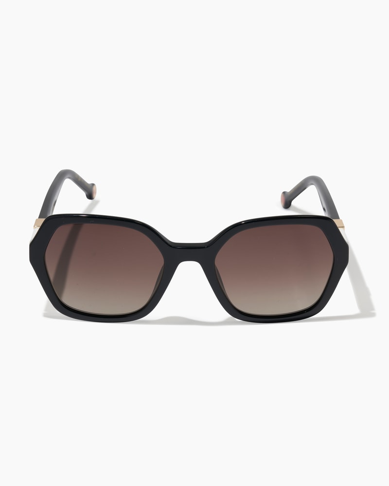 Hexagonal Frame Sunglasses with Checkerboard Detail
