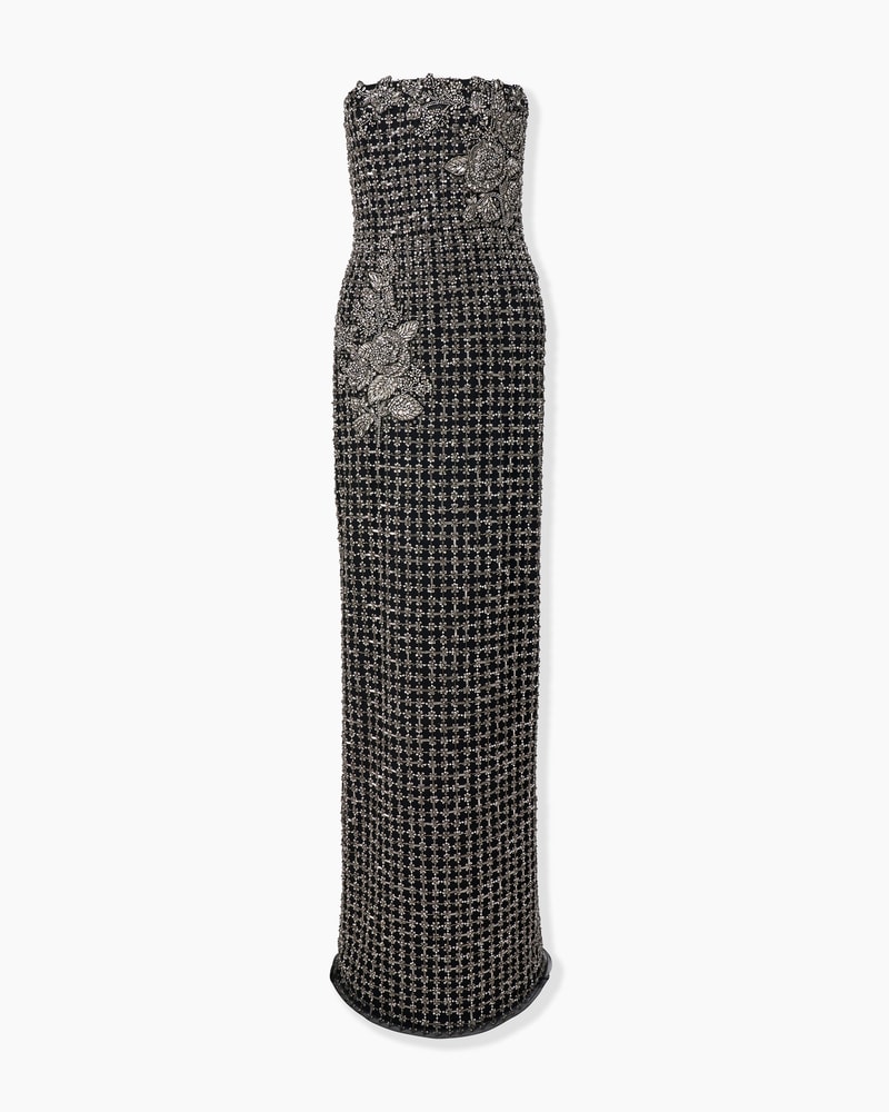 Metallic Embroidered Tulle Column Gown