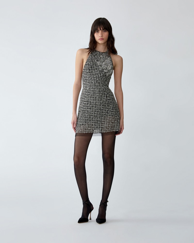 Metallic Embroidered Tulle Mini Dress