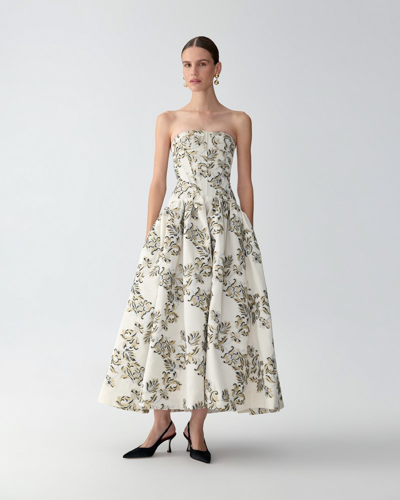 Lurex Trellis Jacquard Strapless Dress