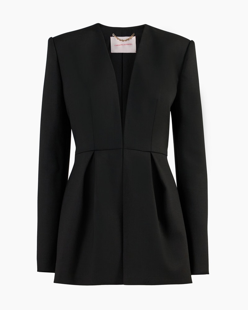 Pleated V-Neck Wool Jacket
