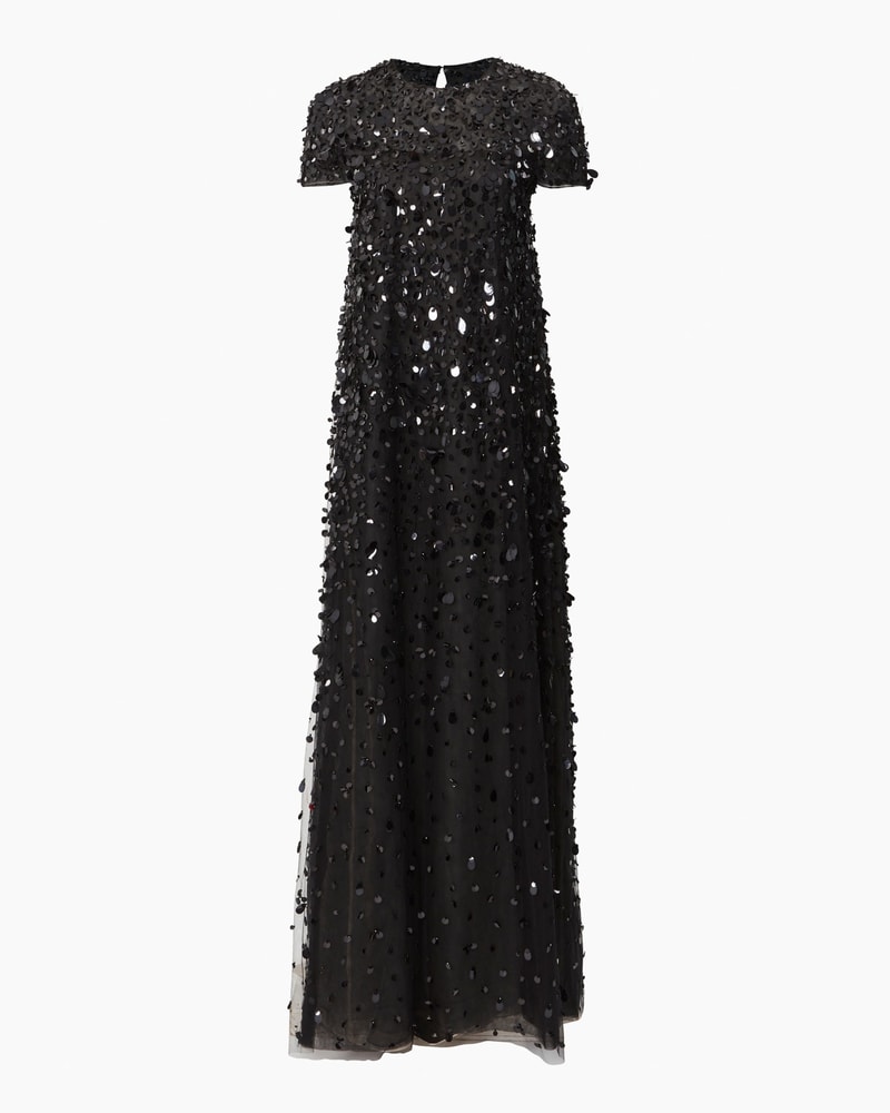Short-Sleeve Sequin Gown