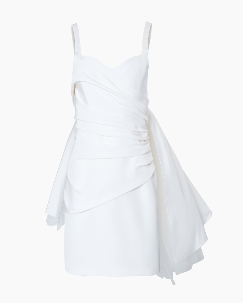 Wrap Bodice Mini Dress With Watteau