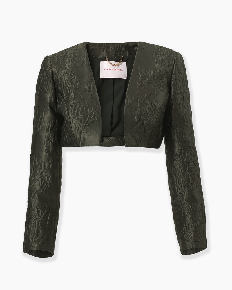 Floral Cloque Lurex Jacquard Bolero Jacket