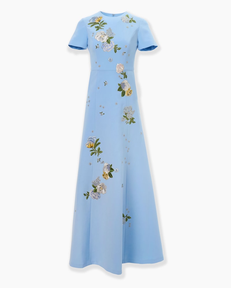Floral-Embroidered Crepe Gown