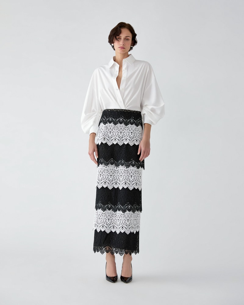 Lace Trim Pencil Skirt