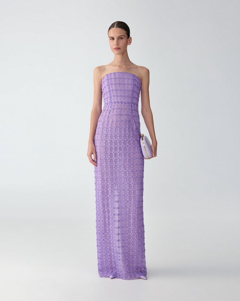 Crystal-Embroidered Column Gown