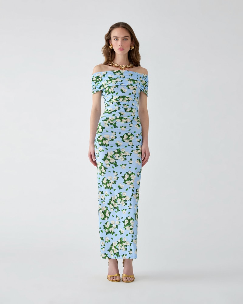 Floral-Print Jersey Gathered Midi Dress