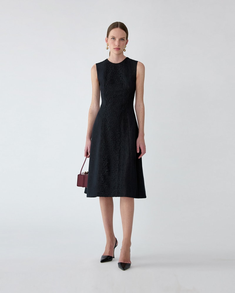 Lace-Embellished Denim Dress