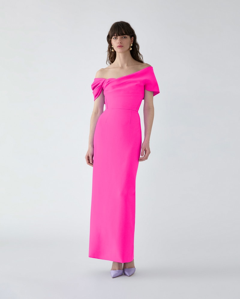Draped Off-Shoulder Column Gown