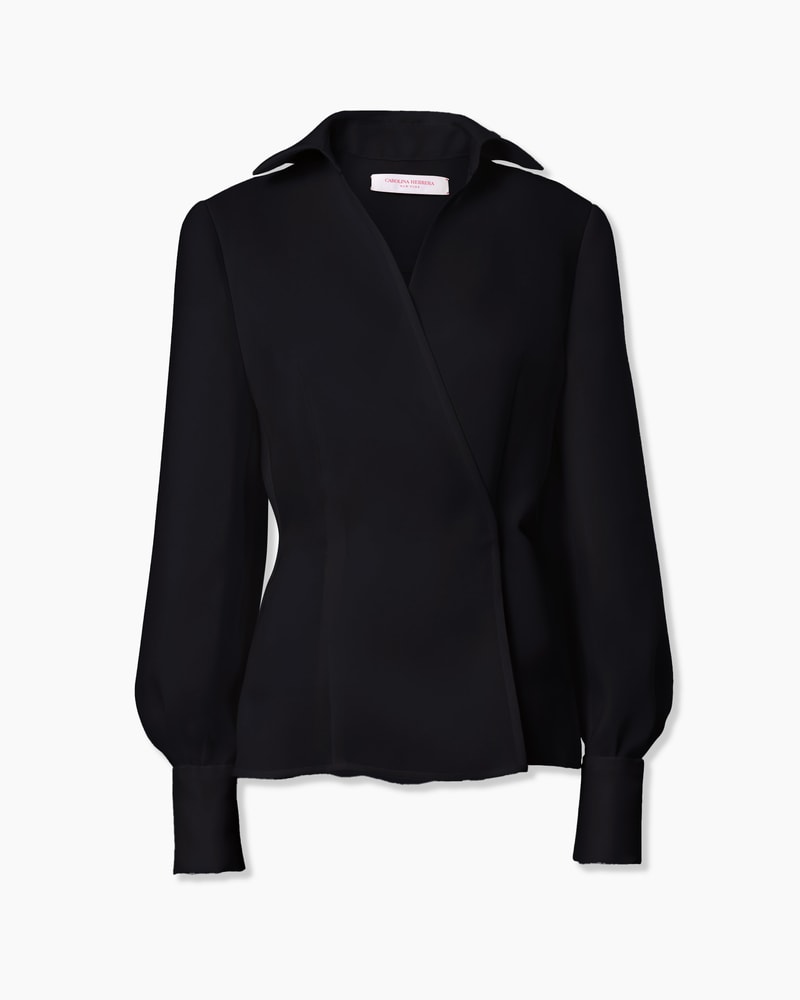Puff-Sleeve Gazar Wrap Top