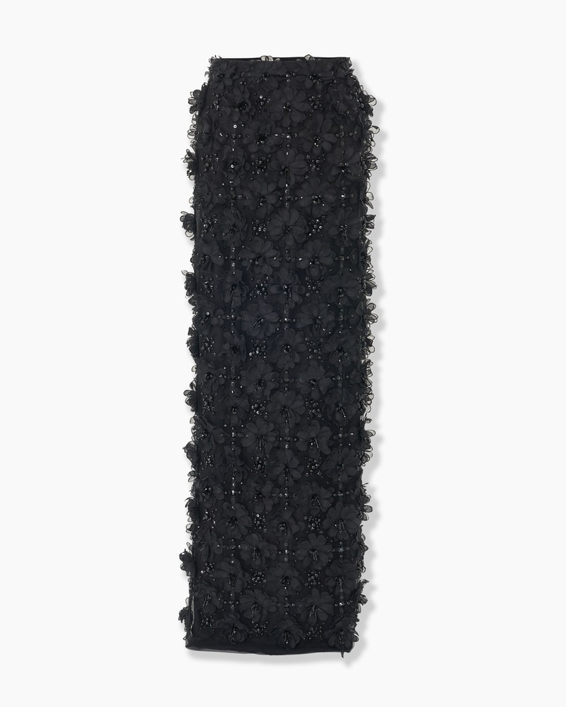 Embroidered Tulle Column Skirt