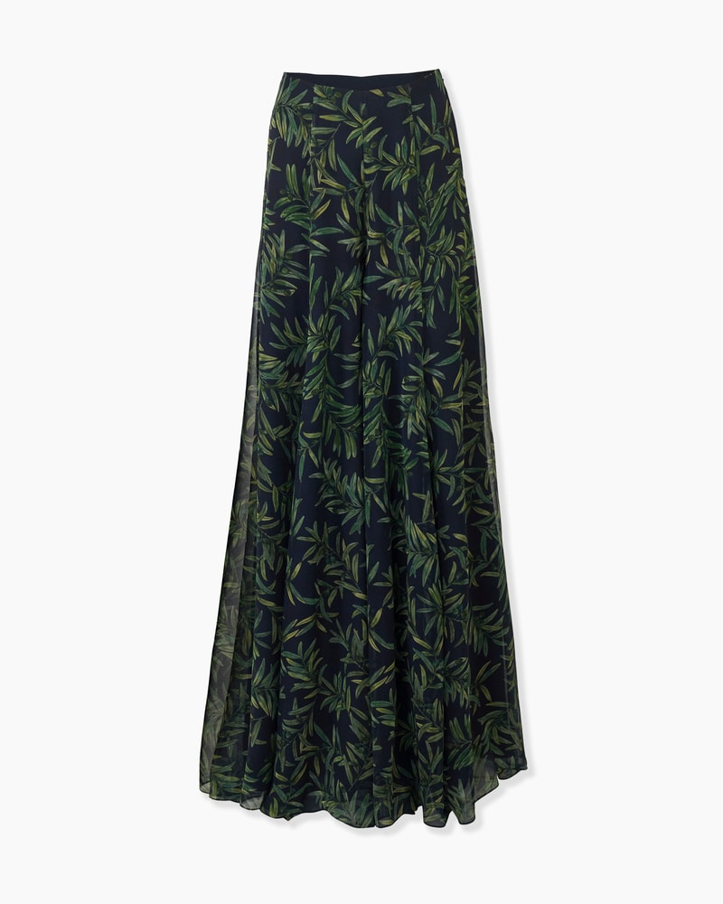 Olive Branch-Print Extra-Wide Leg Iris Pants
