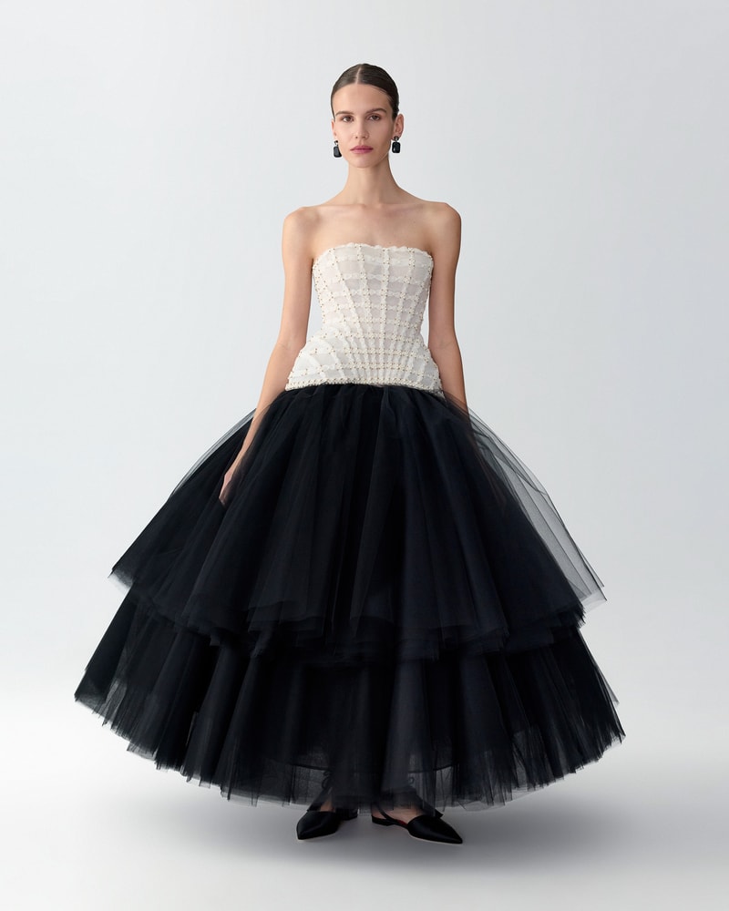 Pearl-Embroidered Stapless Midi Dress