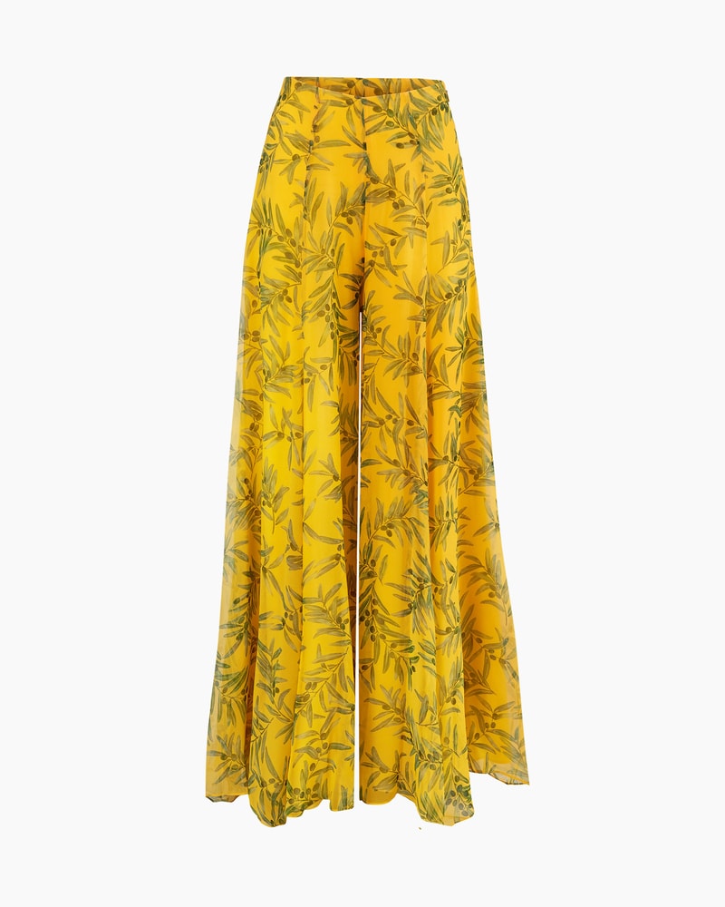Olive Branch-Print Extra-Wide Leg Iris Pants