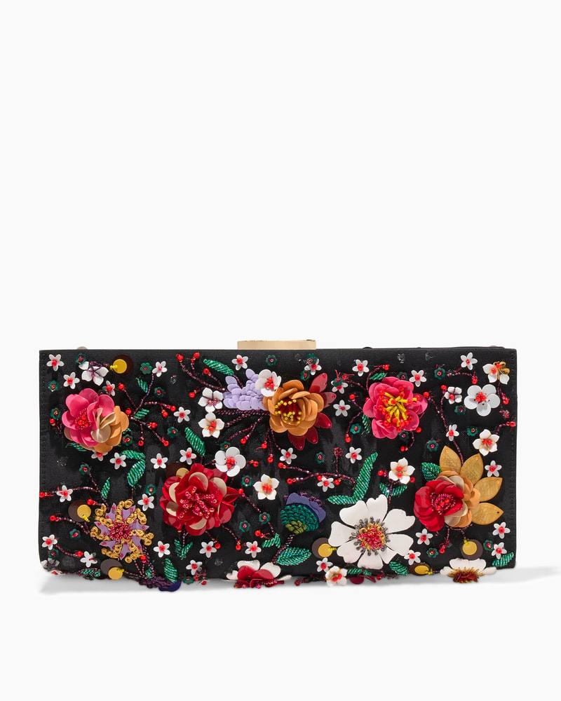 Pats Floral-Embroidered Satin Clutch