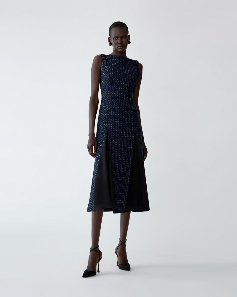 Embroidered Lurex Tweed Dress