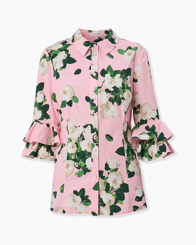 Rose-Print Ruffle-Sleeve Shirt