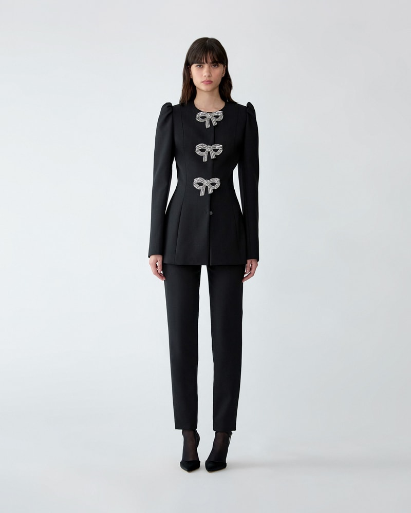 Crystal-Embroidered Bow Wool Jacket