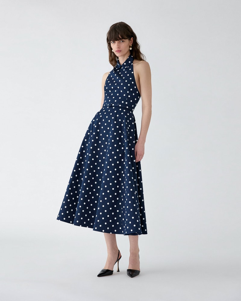 Polka Dot Halterneck Midi Dress