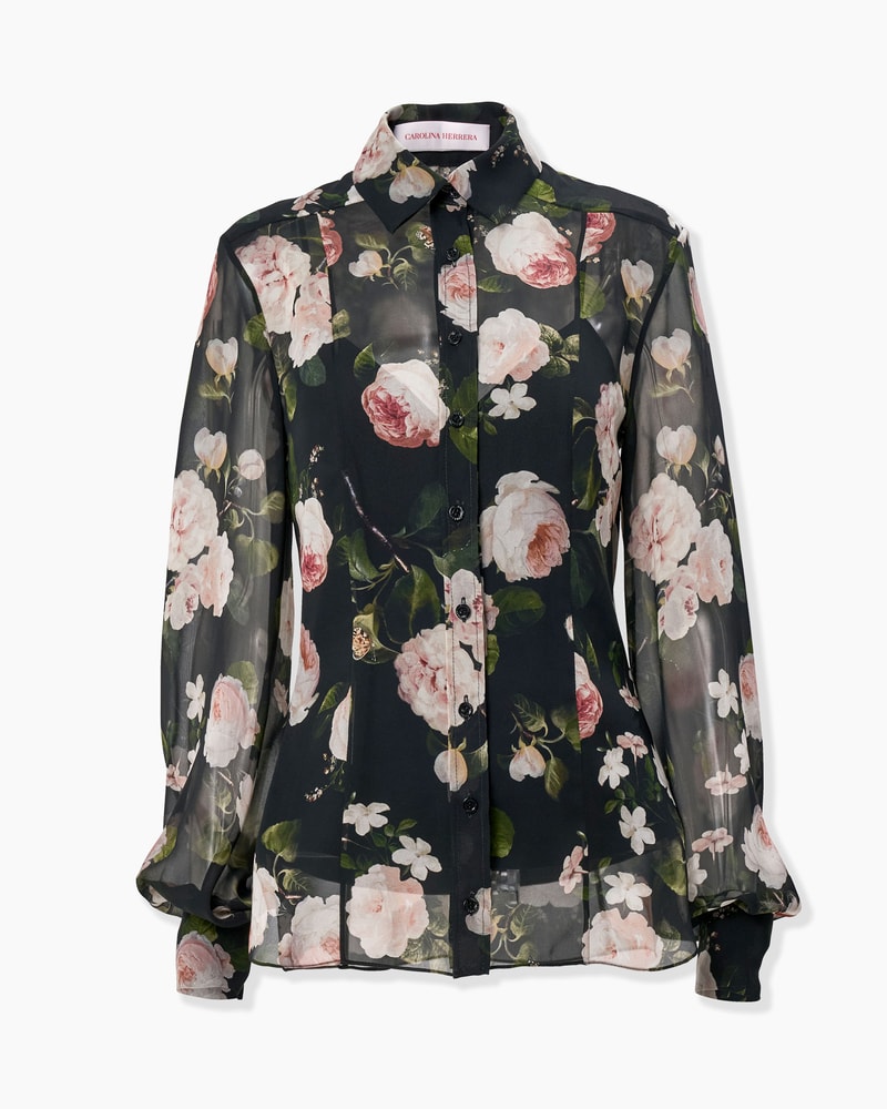 Winter Floral Silk Chiffon Isabella Shirt