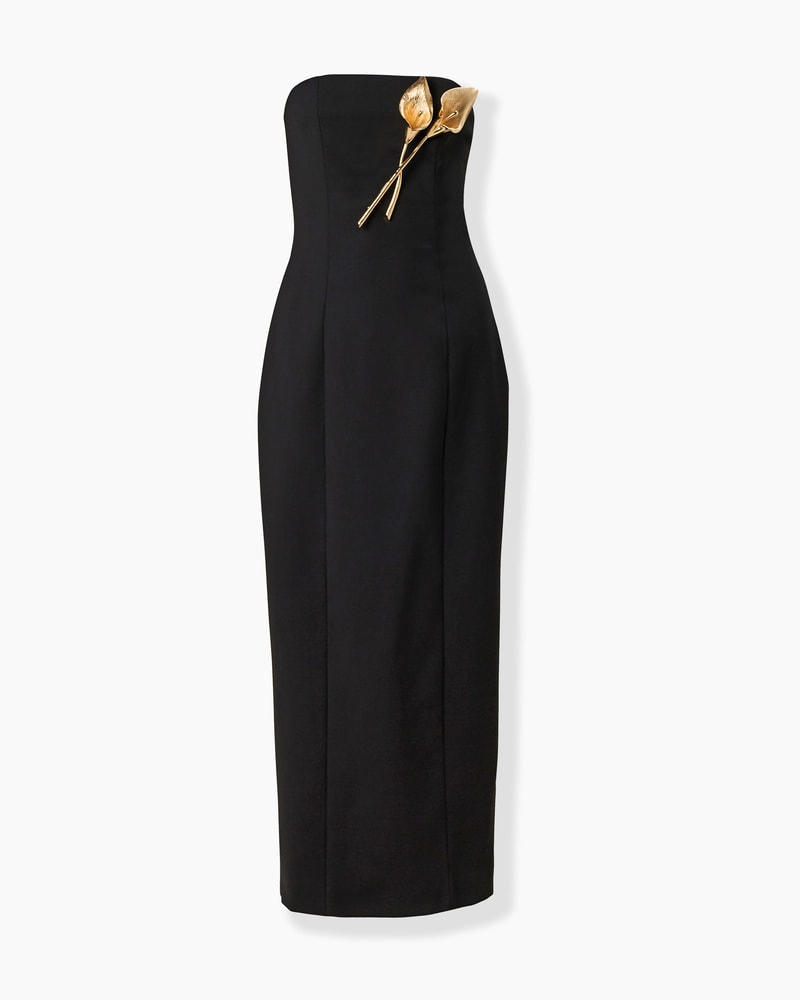 Strapless Dress With Calla Lily Brooch