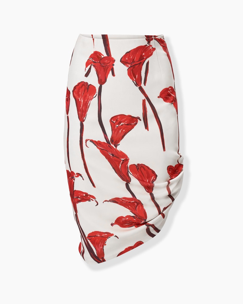 Calla Lily Print Asymmetric Skirt
