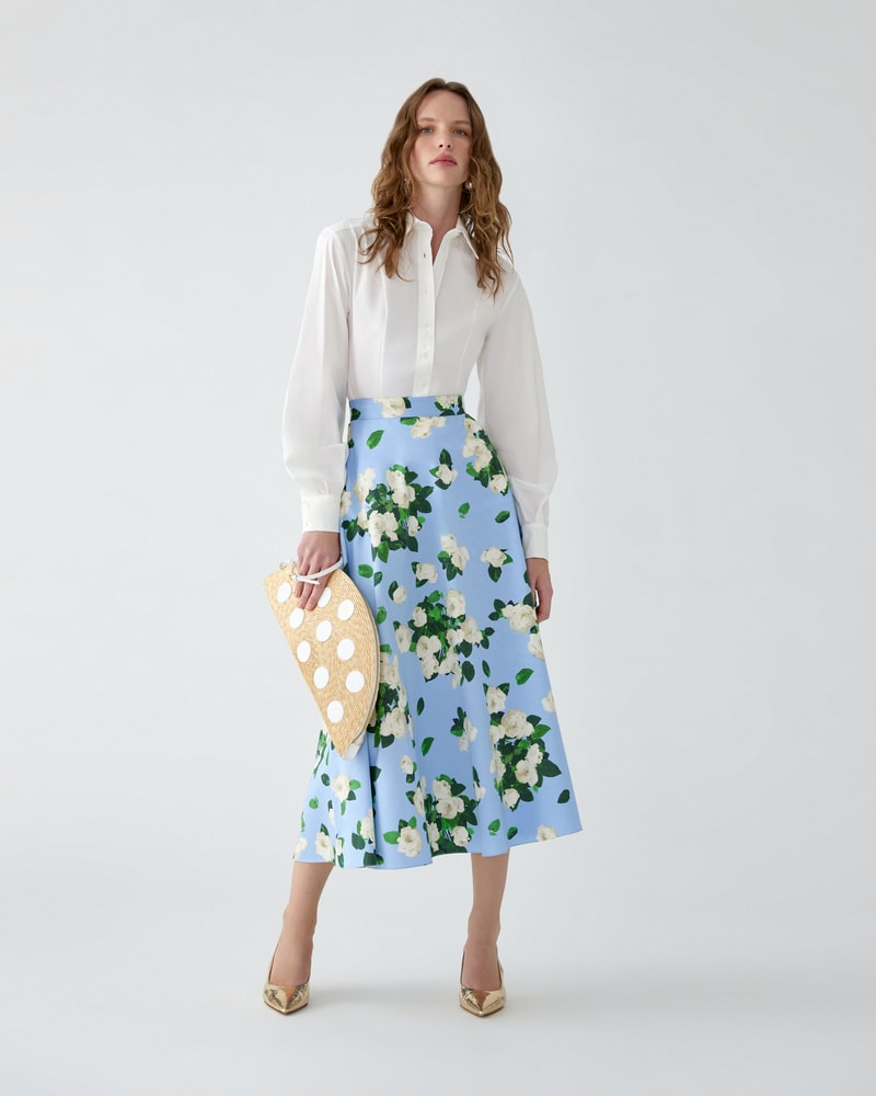 Rose-Print Midi Skirt