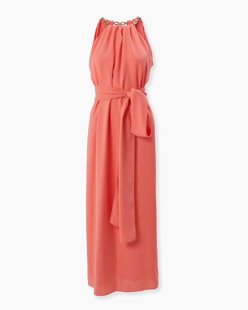 Chain-Strap Halterneck Midi Satin Dress