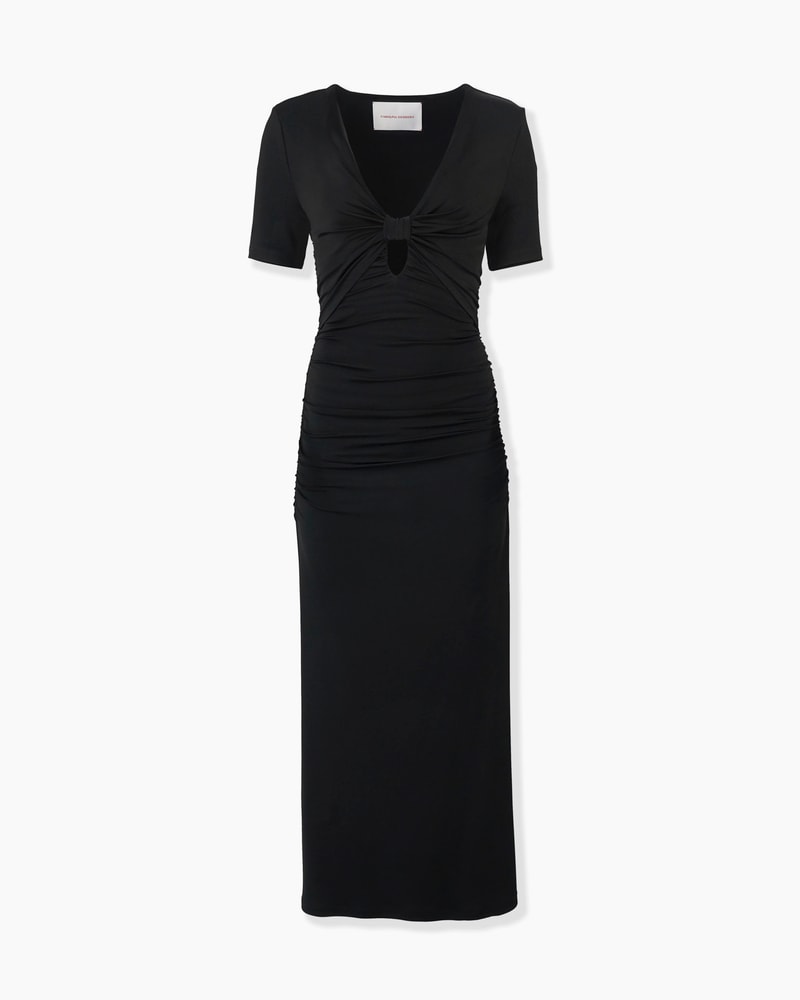 Ruched Jersey V-Neck Midi Dress