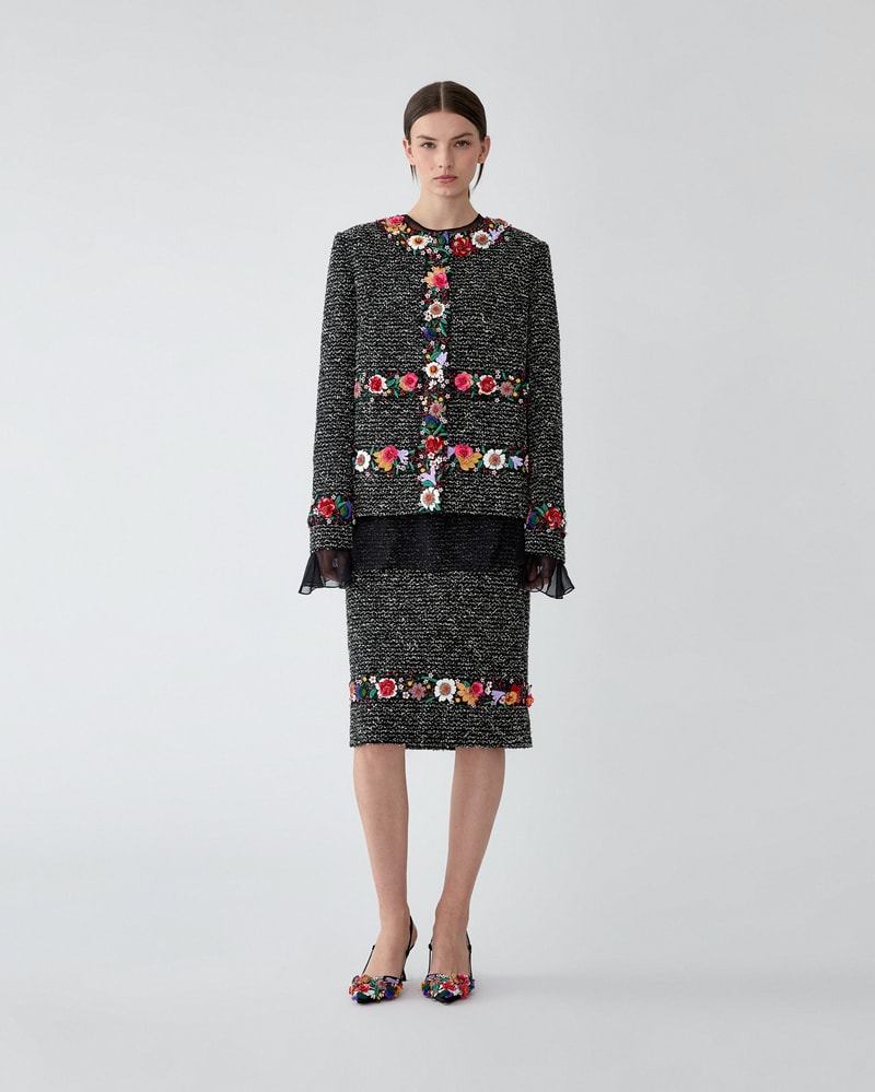 Floral-Embroidered Tweed Jacket