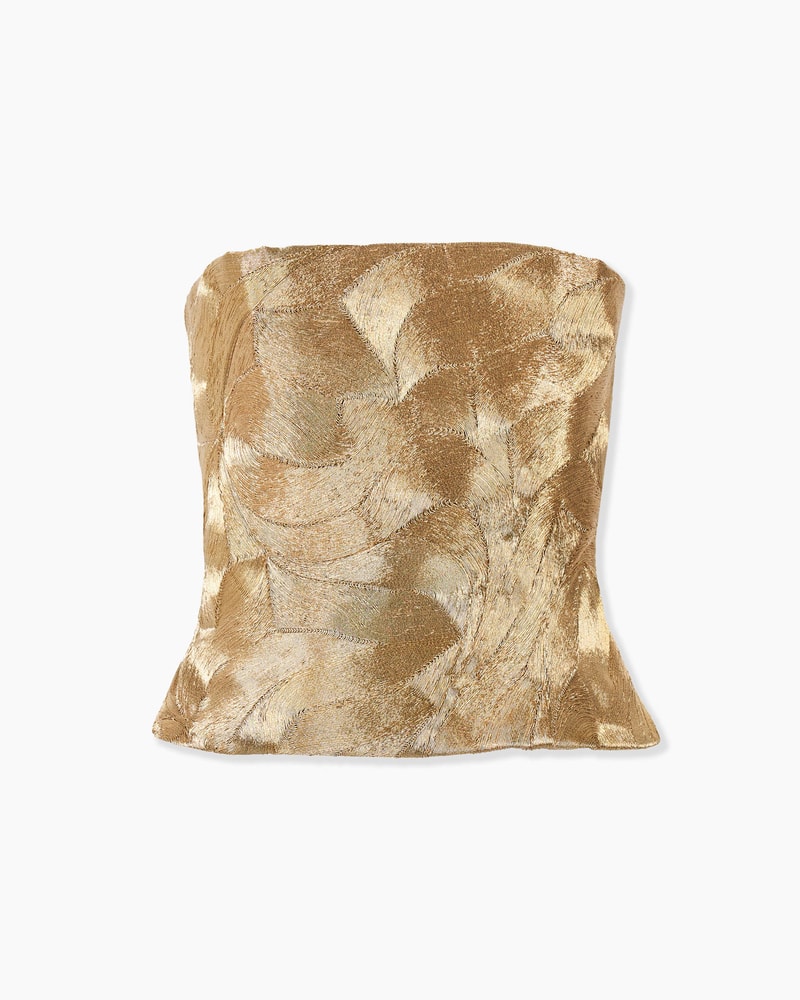 Metallic-Embroidered Bustier Top