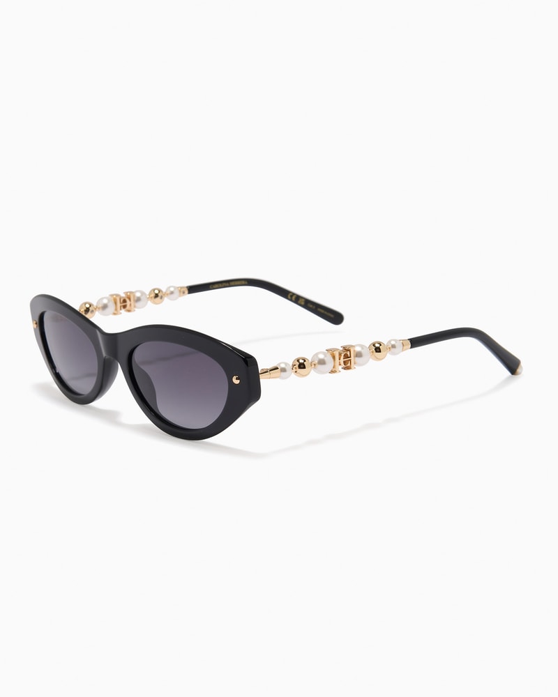Pearl-Embellished Cat-Eye Sunglasses With Chain