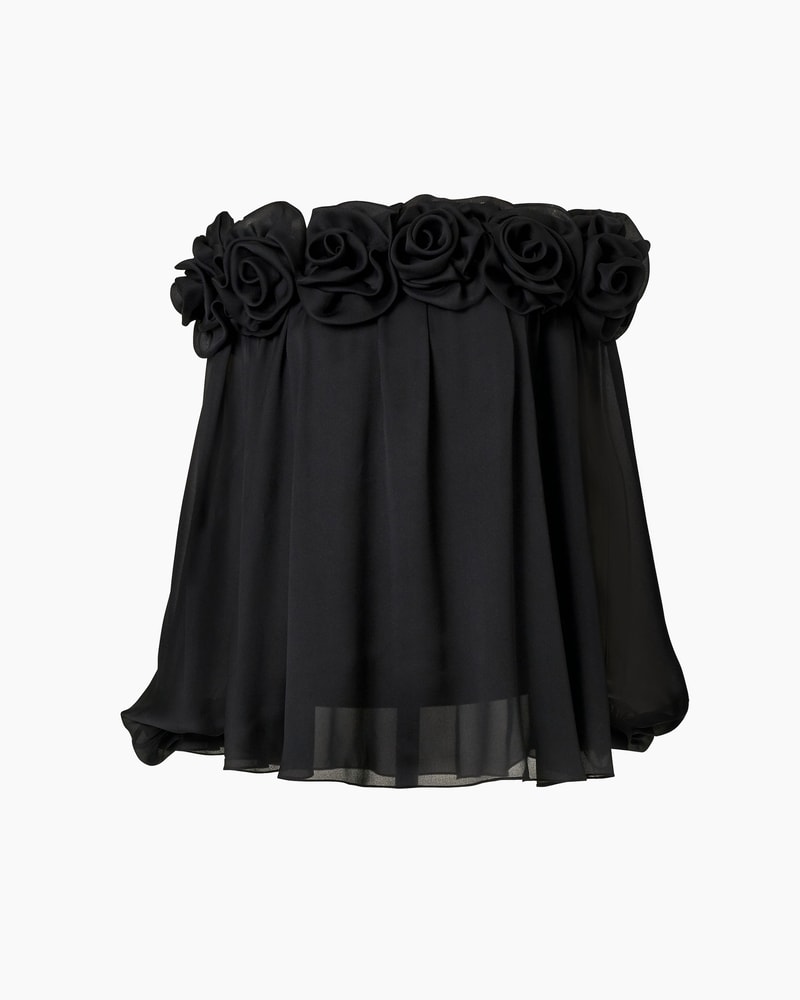 Off-Shoulder Chiffon Top with Rosettes