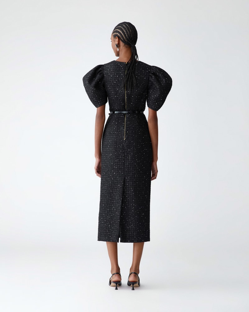 Lurex Tweed Puff-Sleeve Midi Dress | Carolina Herrera WW
