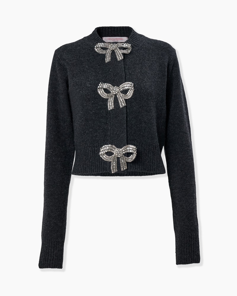 Crystal-Embroidered Bow Wool-Cashmere Cardigan