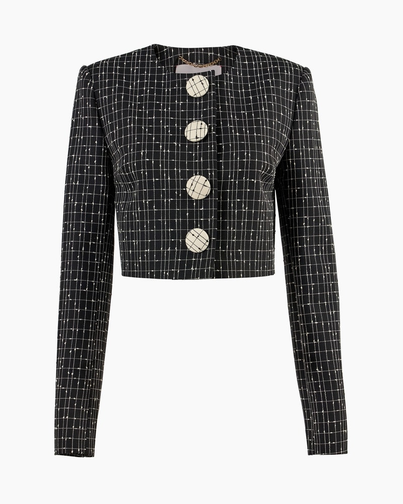 Cropped Slub-Check Wool Jacket
