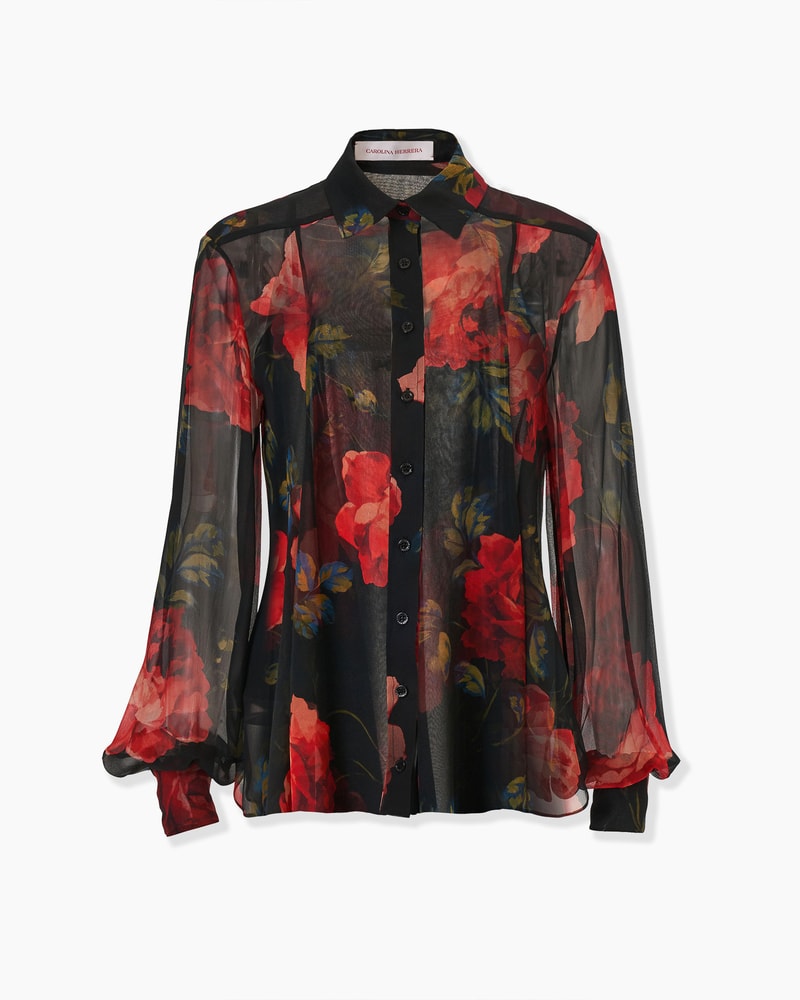Rose-Print Chiffon Shirt