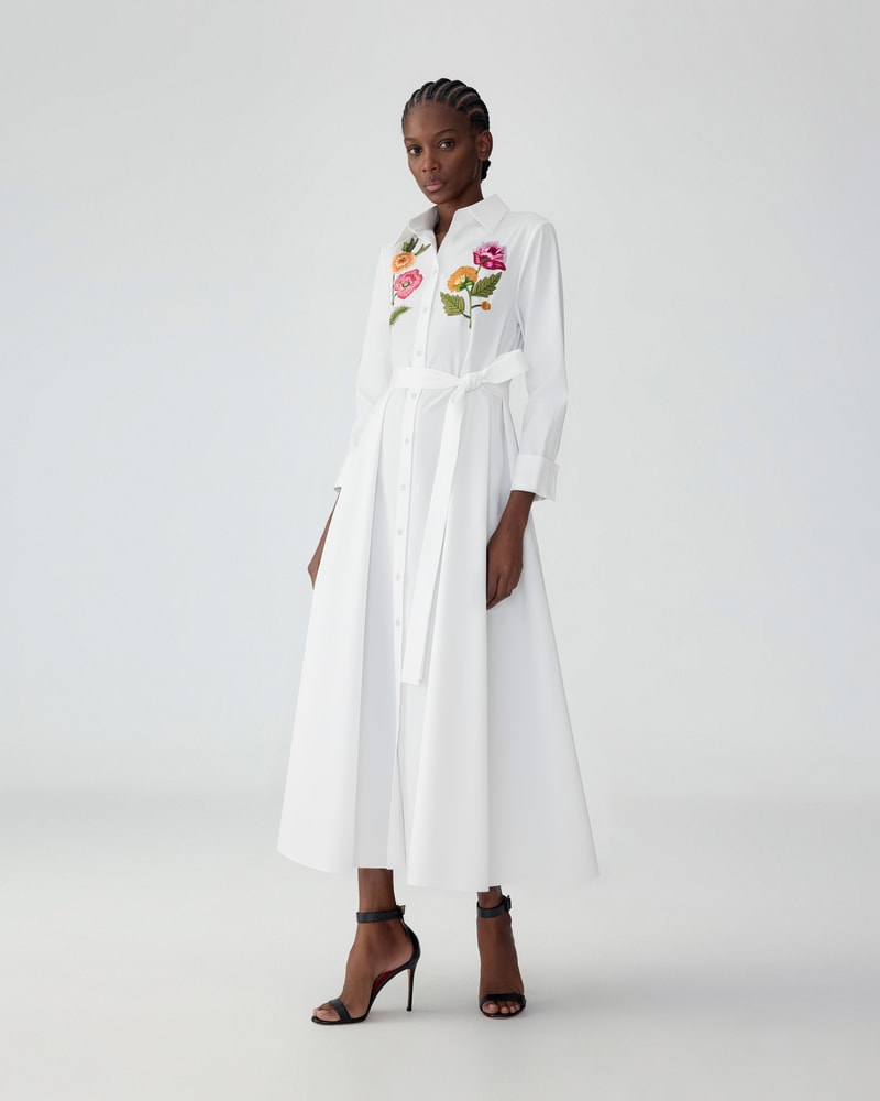 Embroidered Shirt Dress with Belt
